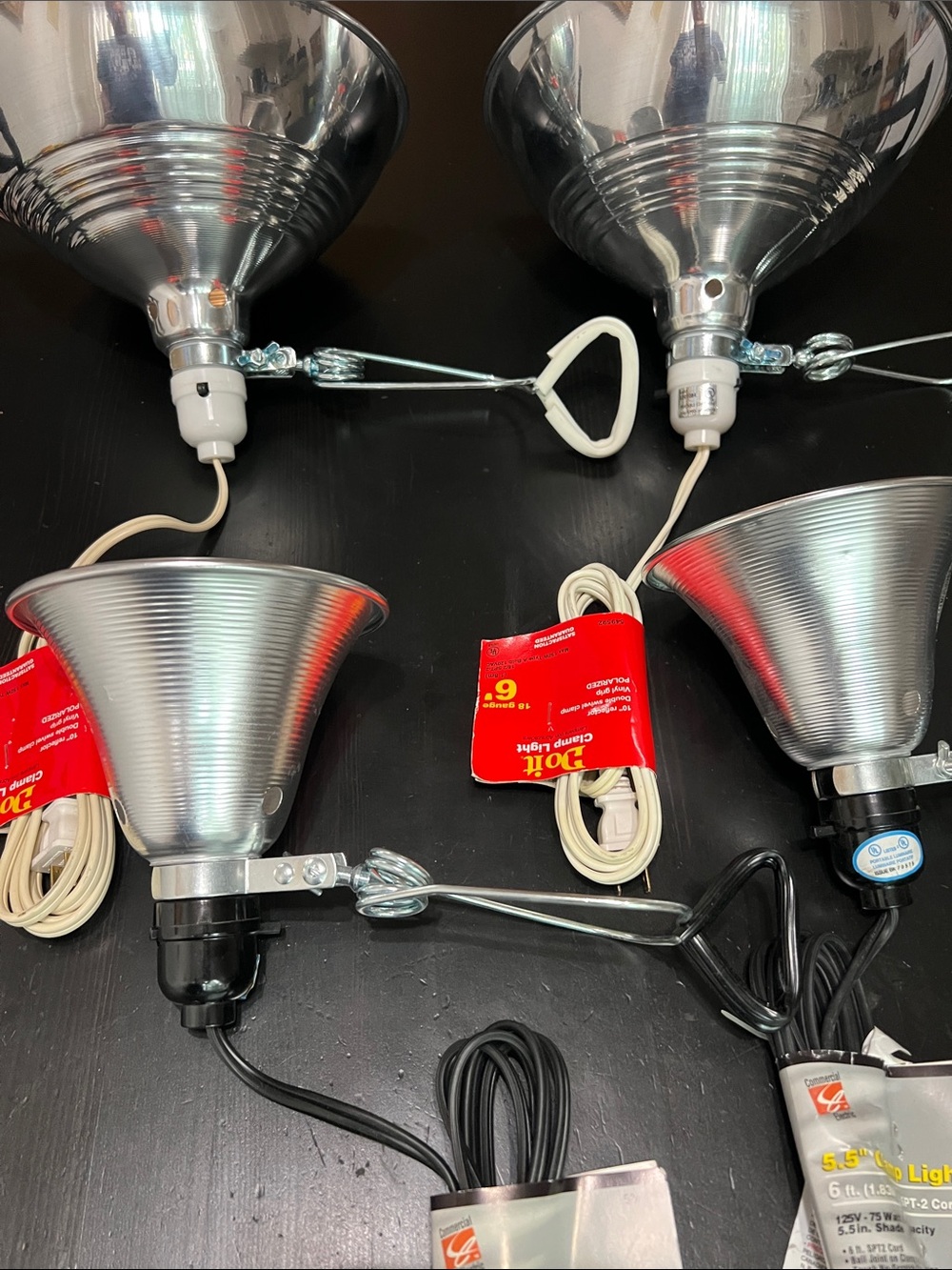 Metal Clamp Lamps with Silver Reflector -
(2) 10” shade (2) 5.5” shade